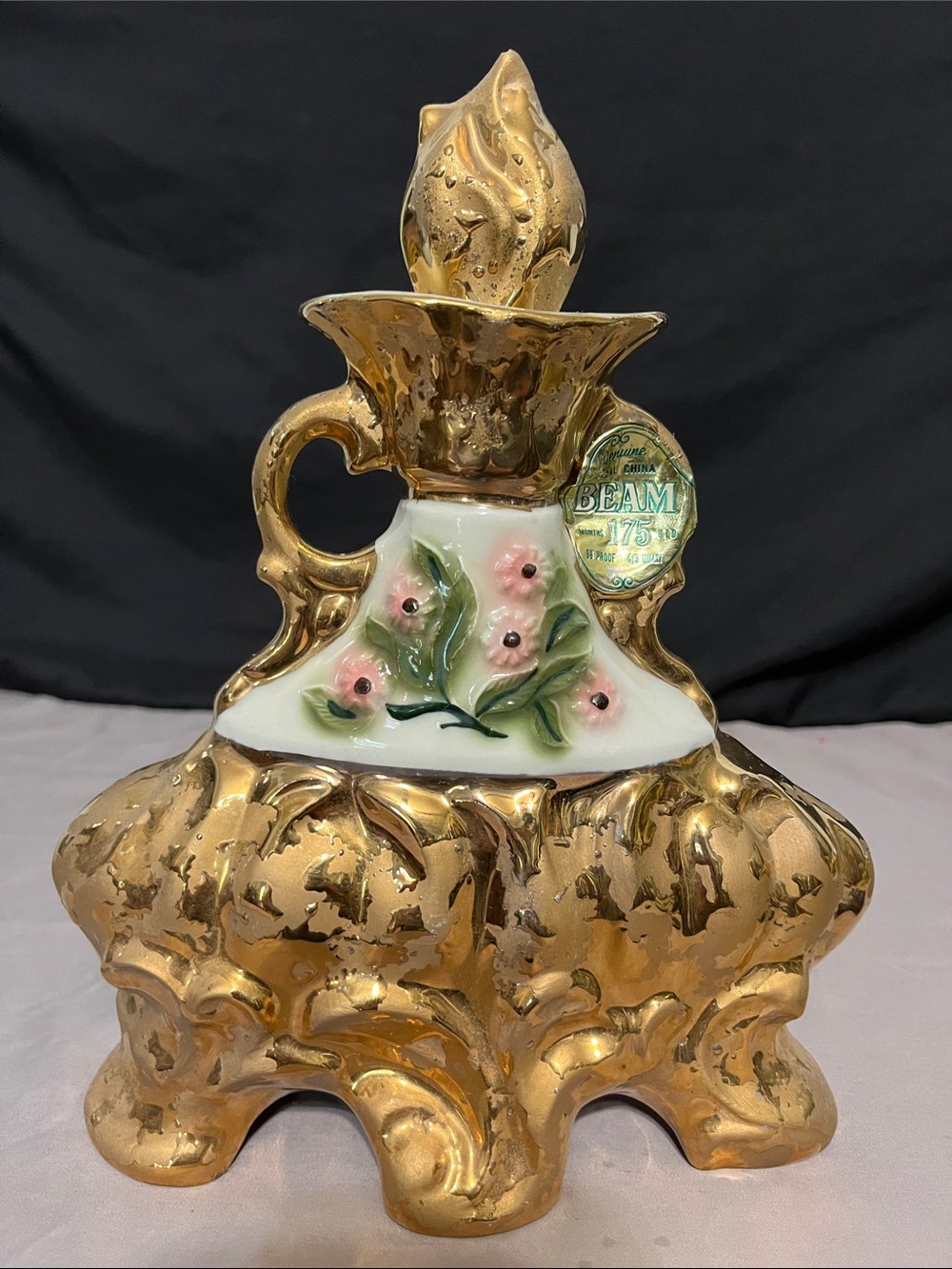 Vintage 1972 Jim Beam "Weeping Gold" Floral Executive Series whiskey decanter